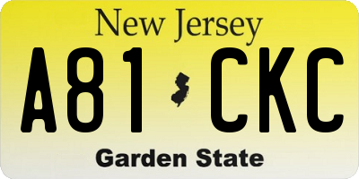 NJ license plate A81CKC