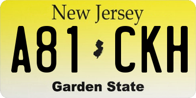 NJ license plate A81CKH