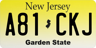 NJ license plate A81CKJ