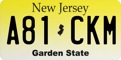 NJ license plate A81CKM