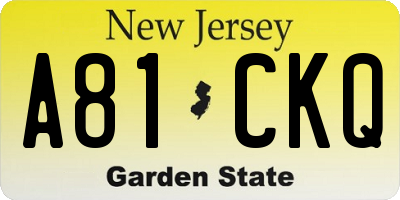 NJ license plate A81CKQ