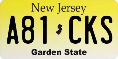 NJ license plate A81CKS
