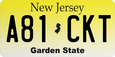 NJ license plate A81CKT