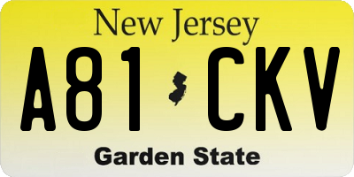 NJ license plate A81CKV