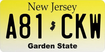 NJ license plate A81CKW