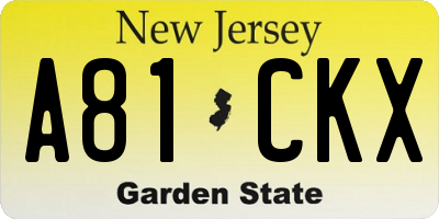 NJ license plate A81CKX