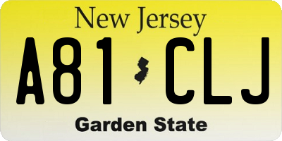 NJ license plate A81CLJ