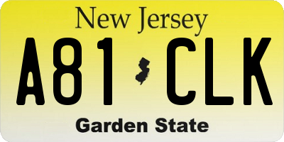 NJ license plate A81CLK