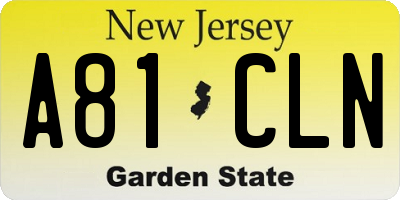 NJ license plate A81CLN