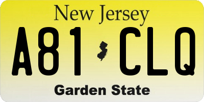 NJ license plate A81CLQ