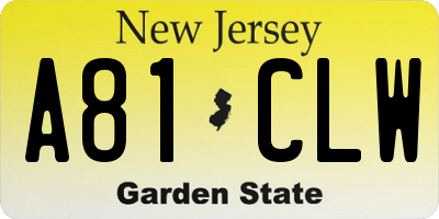 NJ license plate A81CLW