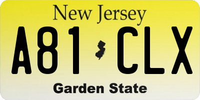 NJ license plate A81CLX