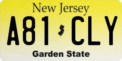 NJ license plate A81CLY