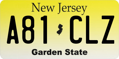 NJ license plate A81CLZ