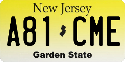 NJ license plate A81CME