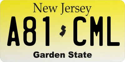 NJ license plate A81CML