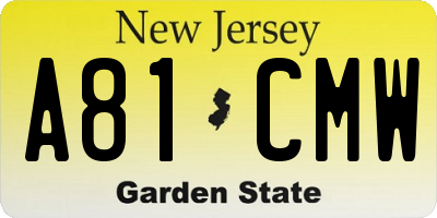 NJ license plate A81CMW