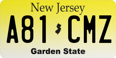 NJ license plate A81CMZ