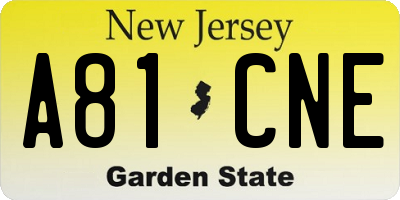 NJ license plate A81CNE
