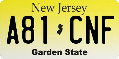 NJ license plate A81CNF
