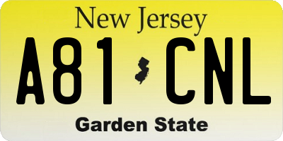 NJ license plate A81CNL
