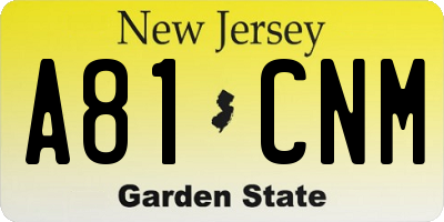 NJ license plate A81CNM