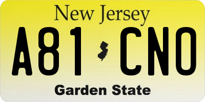 NJ license plate A81CNO