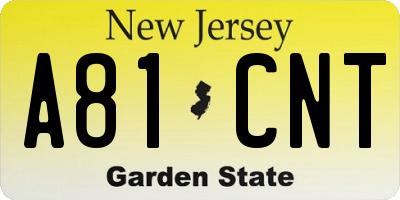NJ license plate A81CNT