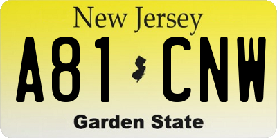 NJ license plate A81CNW