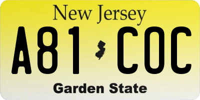 NJ license plate A81COC