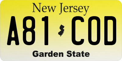 NJ license plate A81COD
