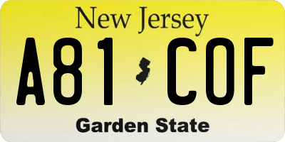 NJ license plate A81COF