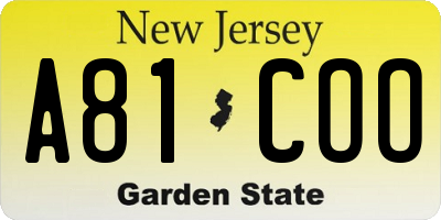 NJ license plate A81COO