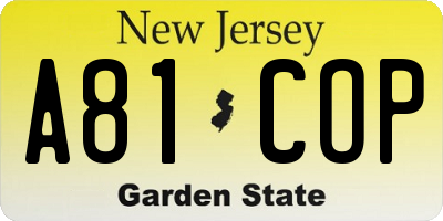 NJ license plate A81COP