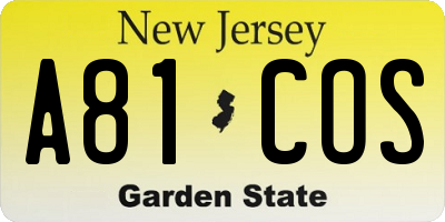 NJ license plate A81COS