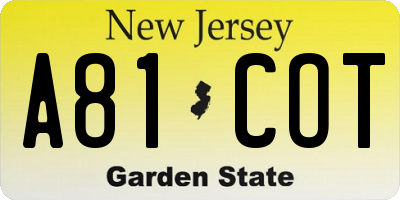 NJ license plate A81COT
