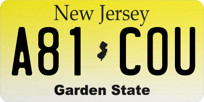 NJ license plate A81COU