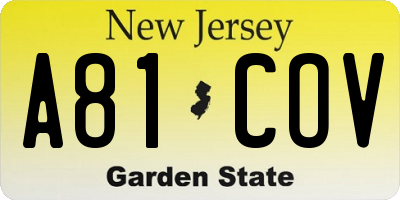 NJ license plate A81COV