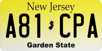 NJ license plate A81CPA