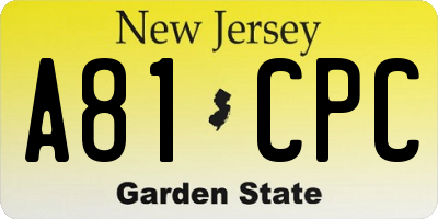 NJ license plate A81CPC