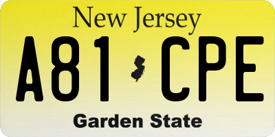 NJ license plate A81CPE