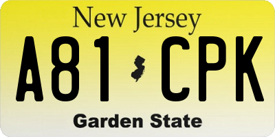 NJ license plate A81CPK