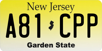 NJ license plate A81CPP