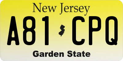 NJ license plate A81CPQ