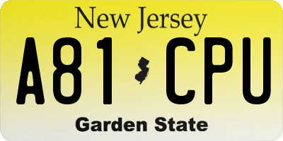 NJ license plate A81CPU