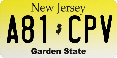 NJ license plate A81CPV
