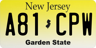 NJ license plate A81CPW