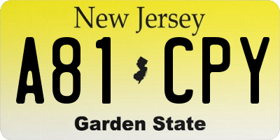 NJ license plate A81CPY