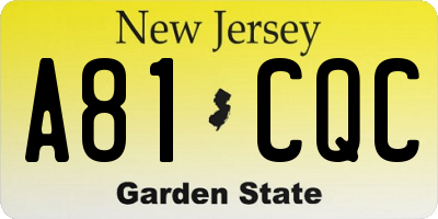 NJ license plate A81CQC
