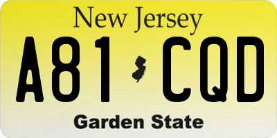 NJ license plate A81CQD